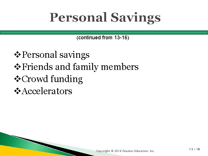 (continued from 13 -16) v. Personal savings v. Friends and family members v. Crowd