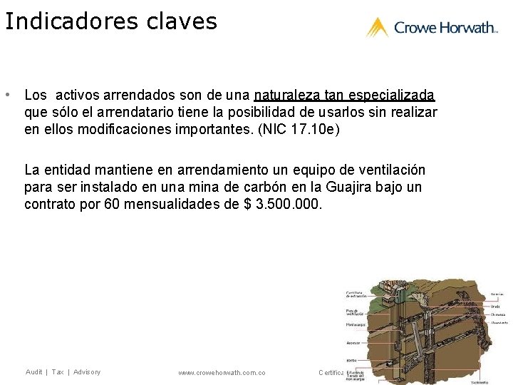 Indicadores claves • Los activos arrendados son de una naturaleza tan especializada que sólo