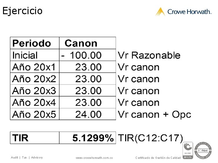 Ejercicio Audit | Tax | Advisory www. crowehorwath. com. co Certificado de Gestión de