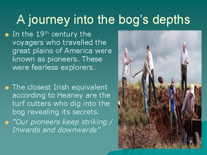 A journey into the bog’s depths u In the 19 th century the voyagers