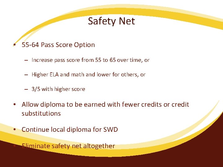 Safety Net • 55 -64 Pass Score Option – Increase pass score from 55