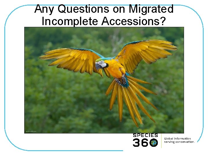 Any Questions on Migrated Incomplete Accessions? 