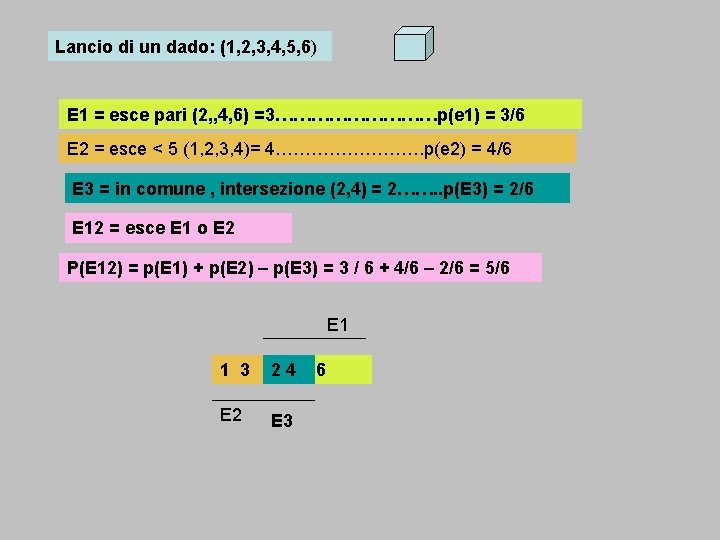 Lancio di un dado: (1, 2, 3, 4, 5, 6) E 1 = esce