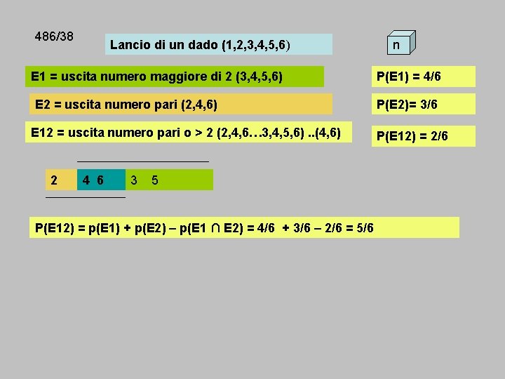 486/38 Lancio di un dado (1, 2, 3, 4, 5, 6) E 1 =