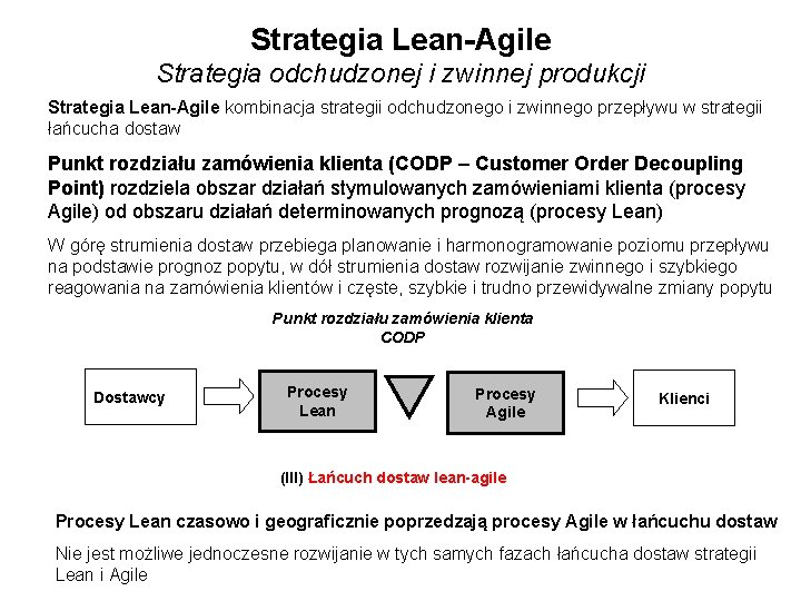 Strategia Lean-Agile Strategia odchudzonej i zwinnej produkcji Strategia Lean-Agile kombinacja strategii odchudzonego i zwinnego