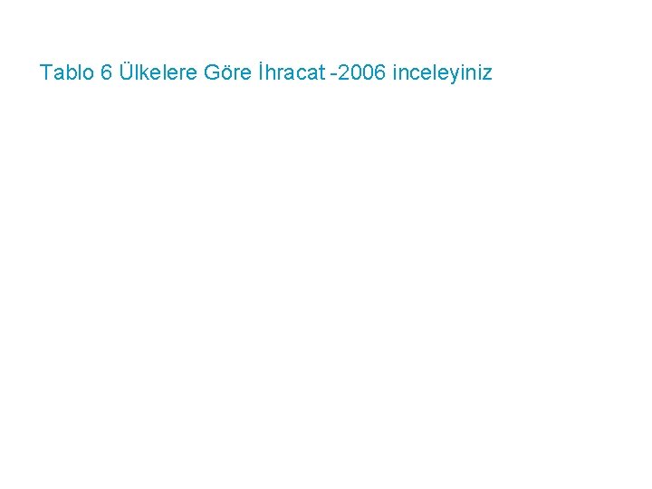 Tablo 6 Ülkelere Göre İhracat -2006 inceleyiniz 