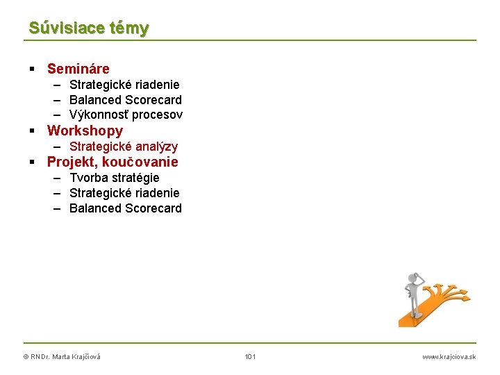 Súvisiace témy Semináre – Strategické riadenie – Balanced Scorecard – Výkonnosť procesov Workshopy –