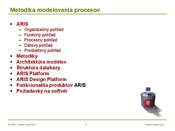 Metodika modelovania procesov ARIS – – – Organizačný pohľad Funkčný pohľad Procesný pohľad Dátový