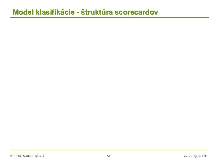Model klasifikácie - štruktúra scorecardov © RNDr. Marta Krajčíová 51 www. krajciova. sk 