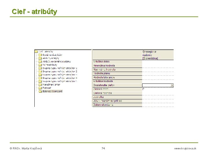 Cieľ - atribúty © RNDr. Marta Krajčíová 74 www. krajciova. sk 