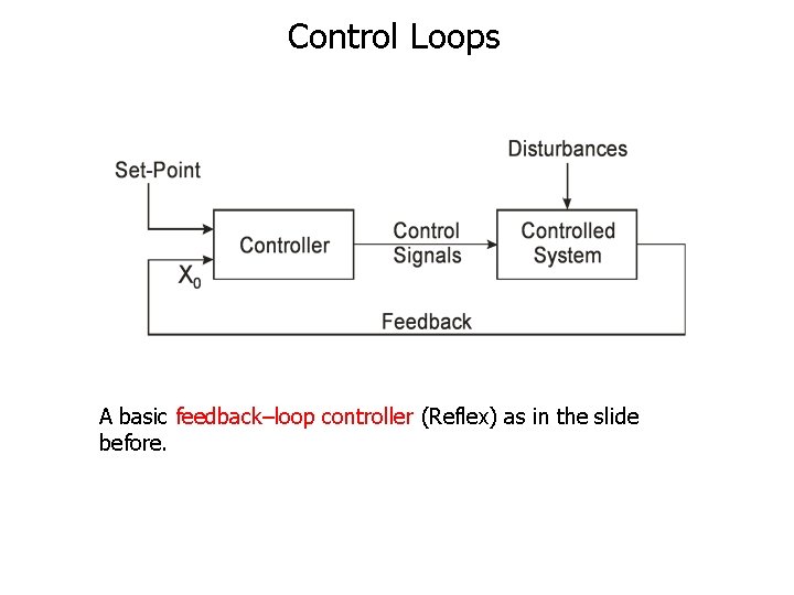 Control Loops A basic feedback–loop controller (Reflex) as in the slide before. 