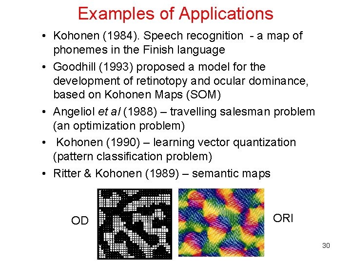 Examples of Applications • Kohonen (1984). Speech recognition - a map of phonemes in