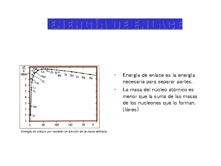  • • Energía de enlace es la energía necesaria para separar partes. La