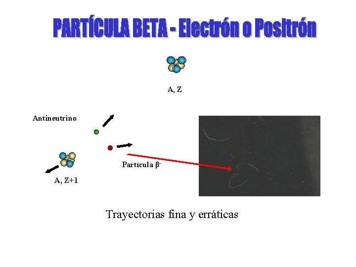 A, Z Antineutrino Partícula βA, Z+1 Trayectorias fina y erráticas 