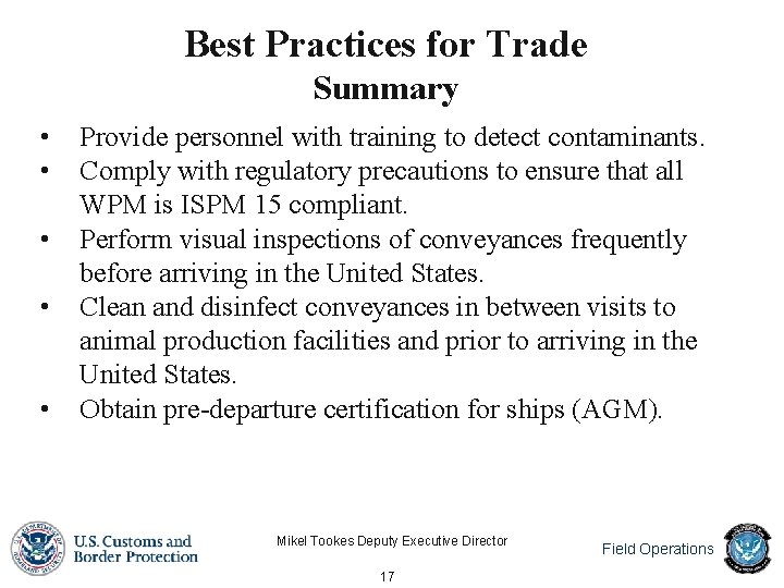 Best Practices for Trade Summary • • • Provide personnel with training to detect Best Practices for Trade Summary • • • Provide personnel with training to detect