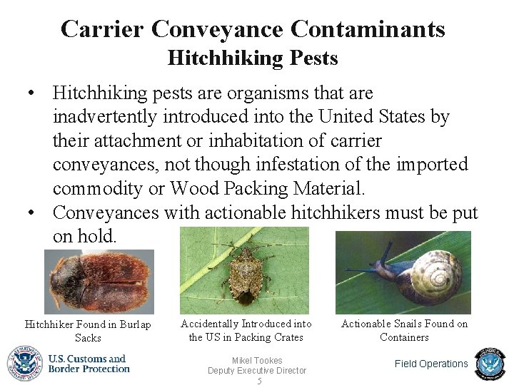 Carrier Conveyance Contaminants Hitchhiking Pests • Hitchhiking pests are organisms that are inadvertently introduced Carrier Conveyance Contaminants Hitchhiking Pests • Hitchhiking pests are organisms that are inadvertently introduced