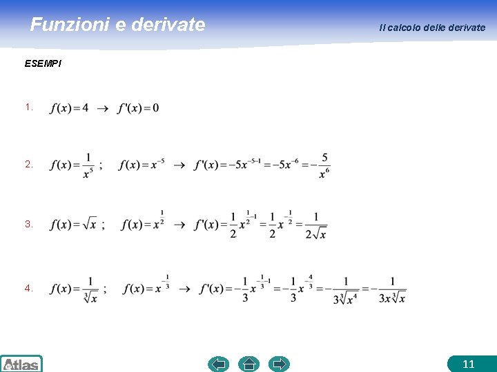 Funzioni e derivate Il calcolo delle derivate ESEMPI 1. 2. 3. 4. 11 