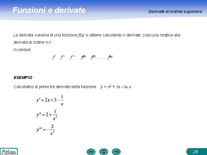 Funzioni e derivate Derivate di ordine superiore La derivata n-esima di una funzione f(x)