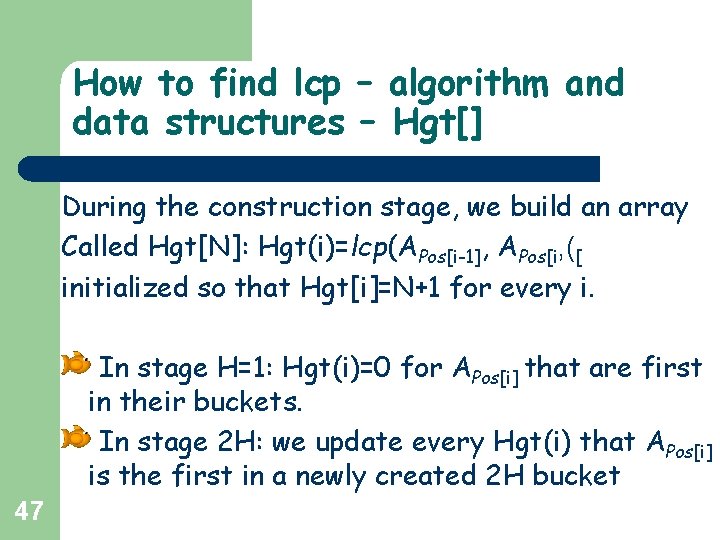 How to find lcp – algorithm and data structures – Hgt[] During the construction