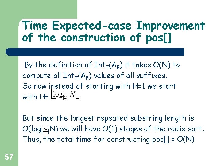 Time Expected-case Improvement of the construction of pos[] By the definition of Int. T(AP)
