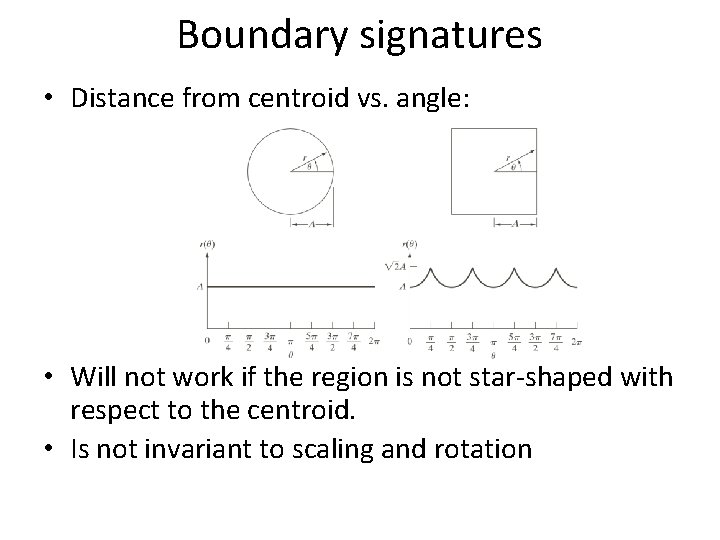 Boundary signatures • Distance from centroid vs. angle: • Will not work if the