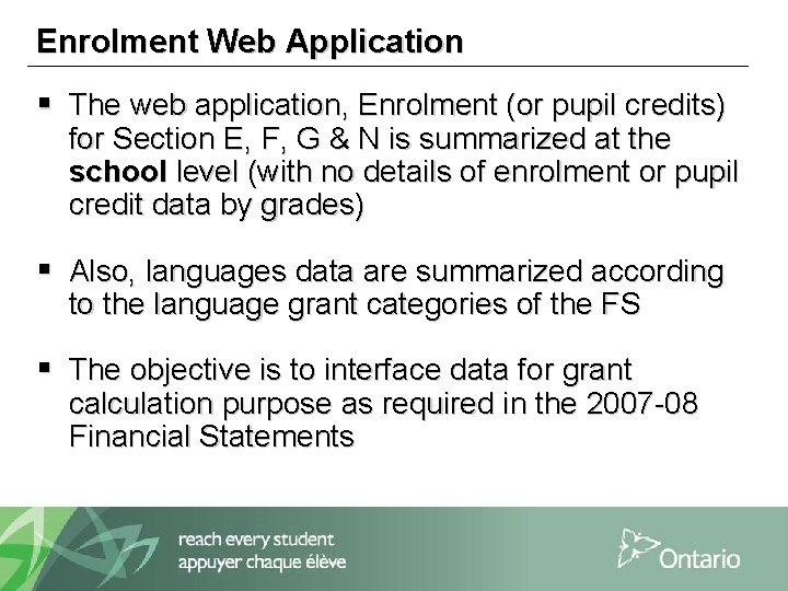 Enrolment Web Application § The web application, Enrolment (or pupil credits) for Section E,