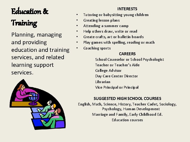 Education & Training Planning, managing and providing education and training services, and related learning