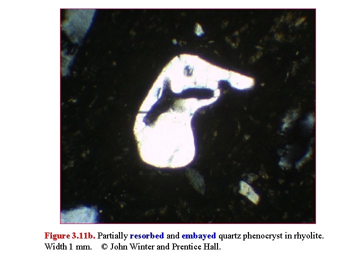 Figure 3. 11 b. Partially resorbed and embayed quartz phenocryst in rhyolite. Width 1