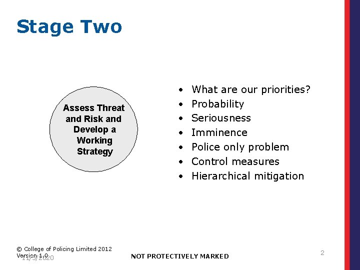 Stage Two Assess Threat and Risk and Develop a Working Strategy © College of