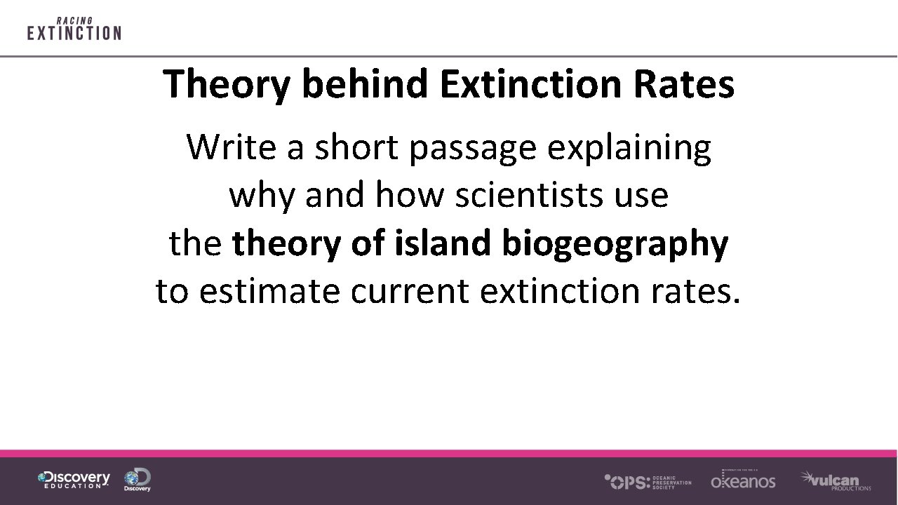 Theory behind Extinction Rates Write a short passage explaining why and how scientists use
