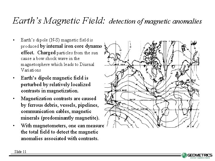 Earth’s Magnetic Field: detection of magnetic anomalies Earth’s Magnetic Field – Solar effects •