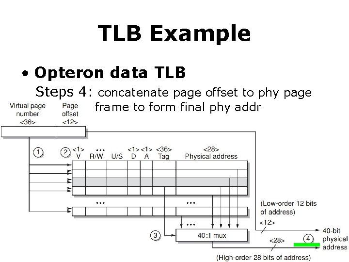 TLB Example • Opteron data TLB Steps 4: concatenate page offset to phy page