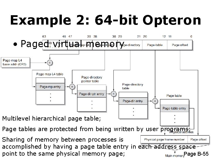 Example 2: 64 -bit Opteron • Paged virtual memory Multilevel hierarchical page table; Page