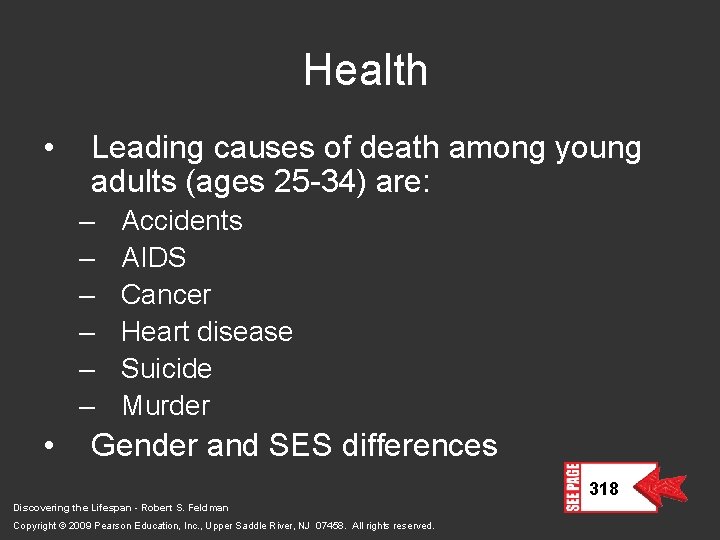 Health • Leading causes of death among young adults (ages 25 -34) are: –