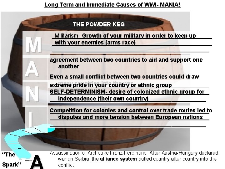 Long Term and Immediate Causes of WWI- MANIA! THE POWDER KEG M A N