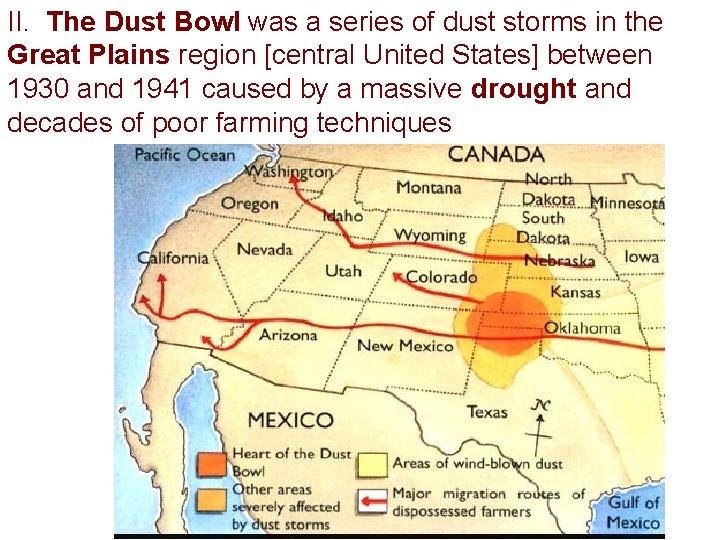 II. The Dust Bowl was a series of dust storms in the Great Plains