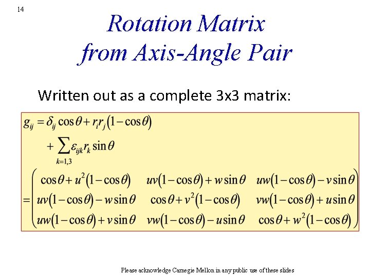 14 Rotation Matrix from Axis-Angle Pair Written out as a complete 3 x 3