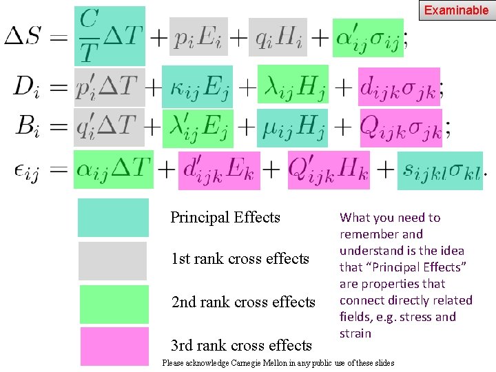 Examinable 30 Principal Effects 1 st rank cross effects 2 nd rank cross effects