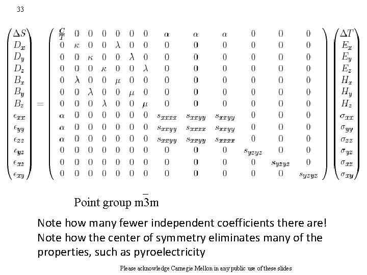 33 Point group m 3 m Note how many fewer independent coefficients there are!