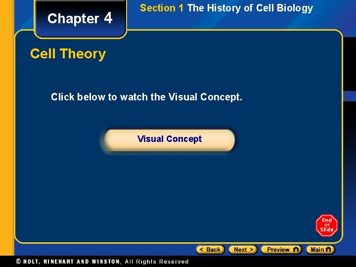 Chapter 4 Section 1 The History of Cell Biology Cell Theory Click below to