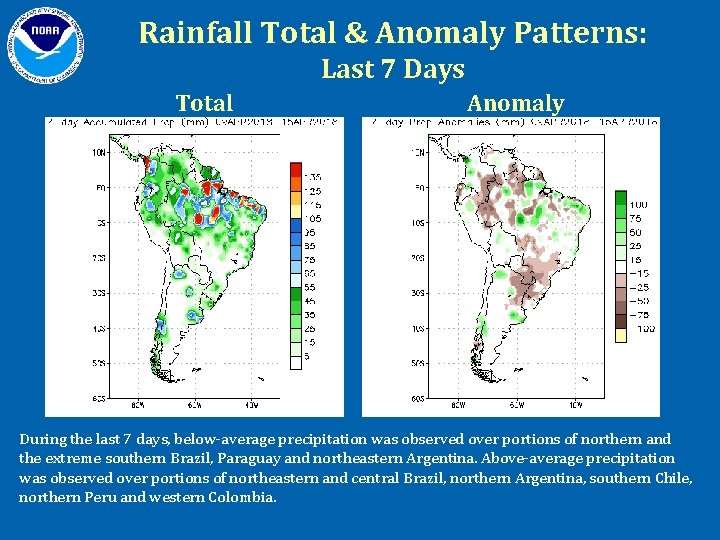 Rainfall Total & Anomaly Patterns: Last 7 Days Total Anomaly During the last 7