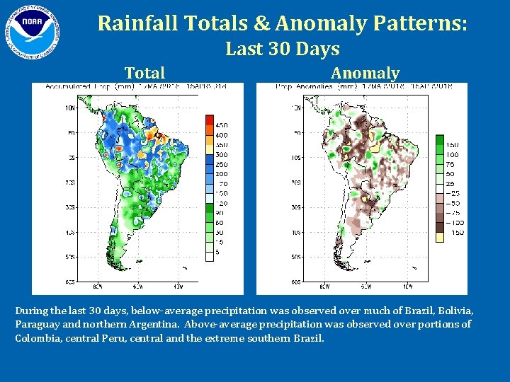 Rainfall Totals & Anomaly Patterns: Last 30 Days Total Anomaly During the last 30