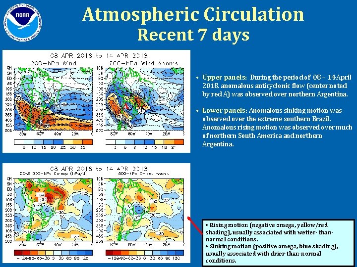 Atmospheric Circulation Recent 7 days • Upper panels: During the period of 08 –
