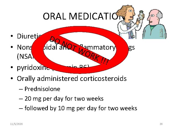 ORAL MEDICATIONS • Diuretics D ON OT • Nonsteroidal anti-inflammatory drugs WO RK !