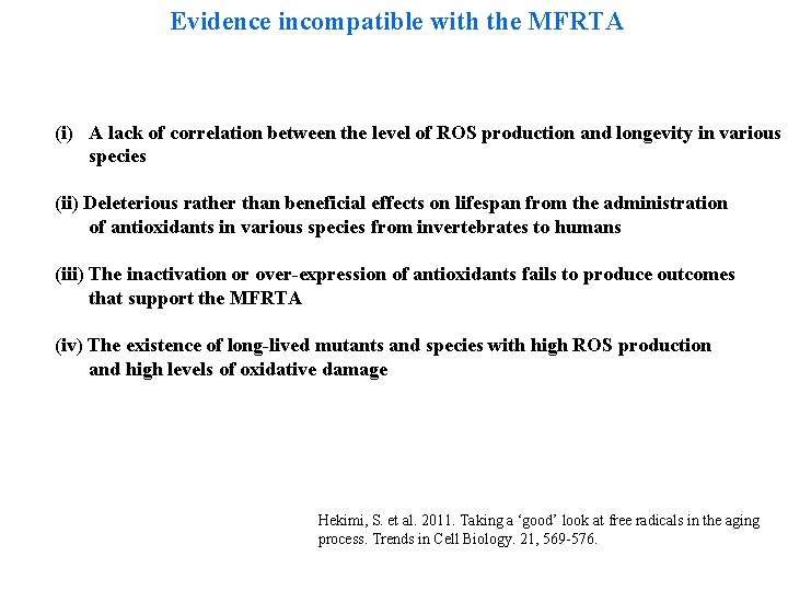 Evidence incompatible with the MFRTA (i) A lack of correlation between the level of