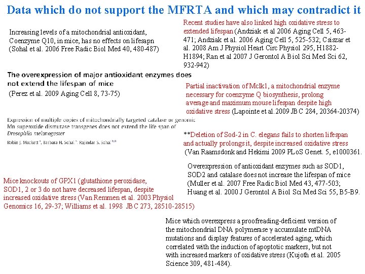 Data which do not support the MFRTA and which may contradict it Increasing levels