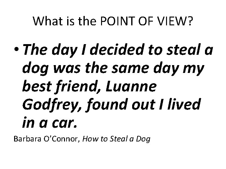 What is the POINT OF VIEW? • The day I decided to steal a