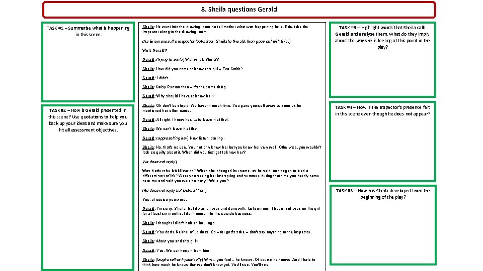 8. Sheila questions Gerald TASK #1 – Summarise what is happening in this scene.