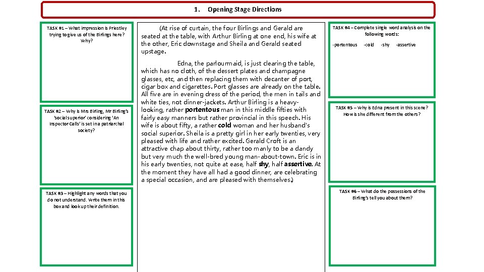 1. TASK #1 – What impression is Priestley trying to give us of the