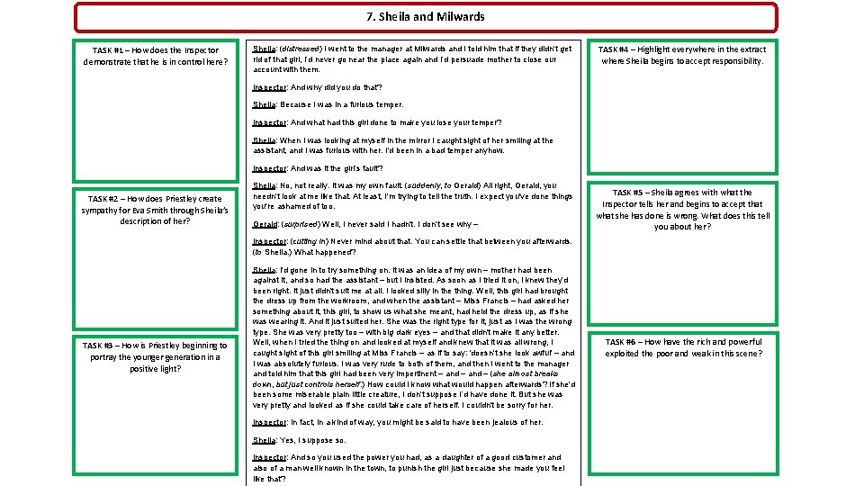 7. Sheila and Milwards TASK #1 – How does the Inspector demonstrate that he